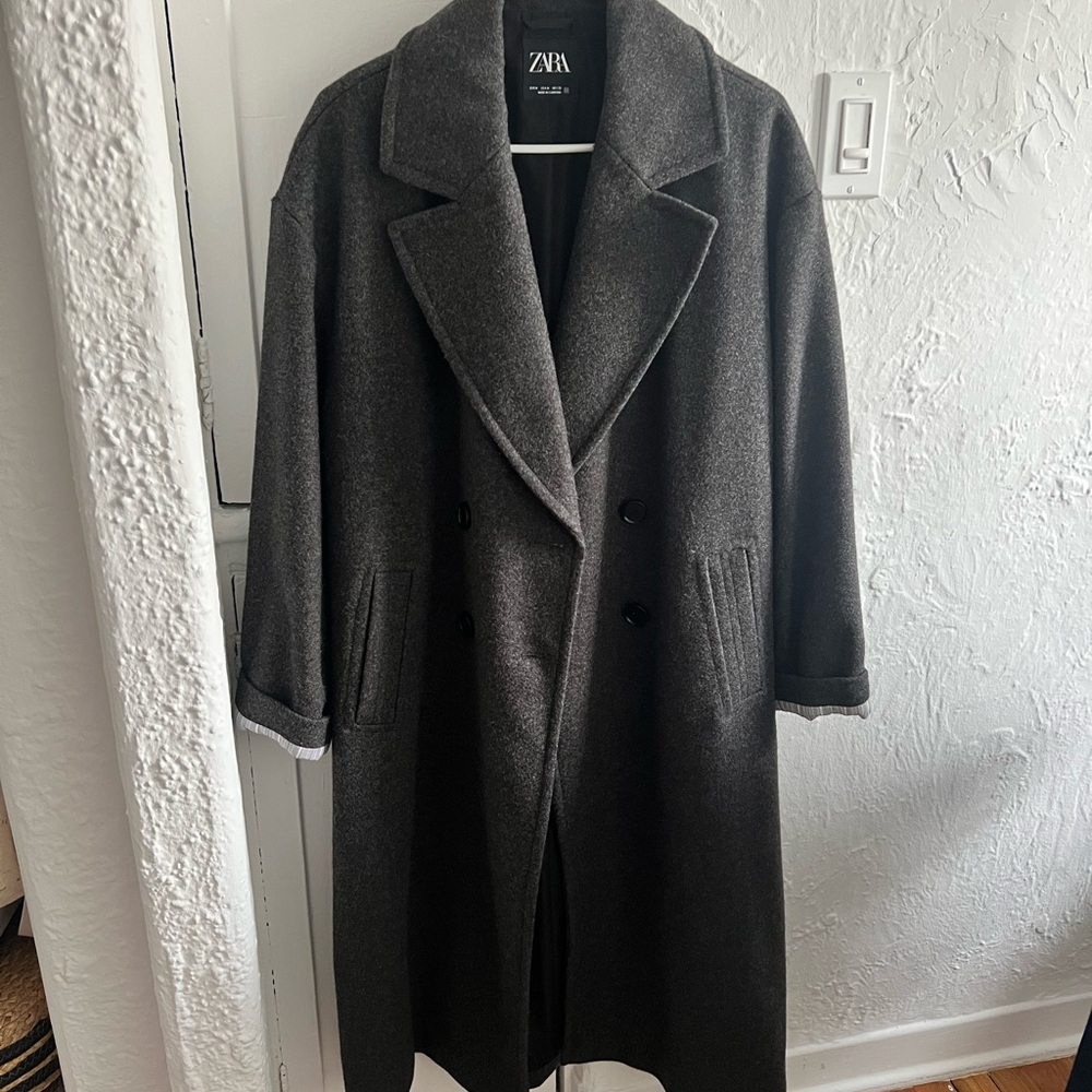 Zara Women Oversized Charcoal Wool Coat